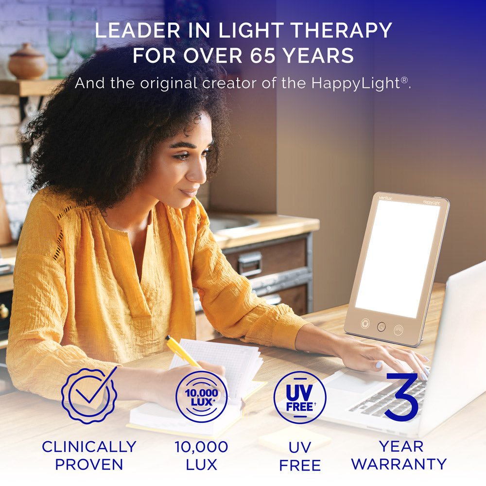 (New) Verilux HappyLight VT43 Luxe 10,000 Lux LED Bright White Light  Therapy Lamp with Adjustable Brightness, Color, and Countdown Timer